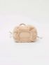 Braided Detail Drawstring Design Fuzzy Satchel Bag