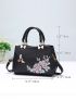 Bee & Floral Embroidery Square Bag, Elegant For Office & Work