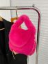 Neon Pink Chain Decor Fluffy Hobo Bag
