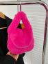 Neon Pink Chain Decor Fluffy Hobo Bag