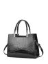 Crocodile Embossed Handbag, Women's Elegant PU Zipper Shoulder Bag With Adjustable Strap, Mothers Day Gift For Mom