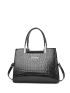 Crocodile Embossed Handbag, Women's Elegant PU Zipper Shoulder Bag With Adjustable Strap, Mothers Day Gift For Mom