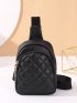 Argyle Quilted Crossbody Chest Bag, Trendy Zipper Sling Bag, Solid Color Shoulder Purse For Streetwear