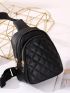 Argyle Quilted Crossbody Chest Bag, Trendy Zipper Sling Bag, Solid Color Shoulder Purse For Streetwear