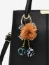 Pom Pom Decor Top Handle Bag