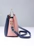 Colorblock Top Ring Handbag, Tassel Decor Shoulder Bag, Trendy Crossbody Purse For Work & Office, Mothers Day Gift For Mom