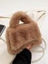 Faux Pearl Decor Fuzzy Flap Square Bag