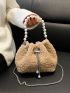 Faux Pearl Decor Drawstring Design Chain Bucket Bag