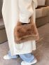 Faux Pearl Decor Fuzzy Flap Square Bag