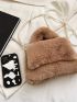 Faux Pearl Decor Fuzzy Flap Square Bag