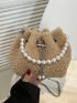 Faux Pearl Decor Drawstring Design Chain Bucket Bag