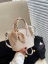 Mini Litchi Embossed Twilly Scarf & Faux Pearl Decor Bucket Bag