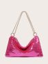 Neon Pink Chain Sequin Hobo Bag