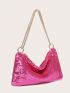 Neon Pink Chain Sequin Hobo Bag