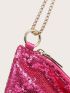 Neon Pink Chain Sequin Hobo Bag