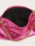 Neon Pink Chain Sequin Hobo Bag