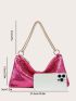 Neon Pink Chain Sequin Hobo Bag