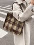 Plaid Pattern Shoulder Tote Bag