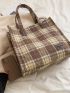 Plaid Pattern Shoulder Tote Bag