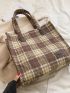 Plaid Pattern Shoulder Tote Bag