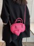 Neon Pink Litchi Embossed Satchel Bag With Bag Charm