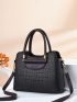 Crocodile Embossed Square Bag Crocodile Embossed Shoulder Tote Bag, Women's Large Capacity Solid Color Handbag For Work & Shopping, Mothers Day Gift For Mom