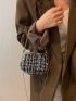 Mini Plaid Pattern Chain Tweed Satchel Bag