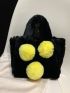 Pom Pom Decor Fluffy Satchel Bag