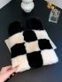 Checkered Pattern Fuzzy Satchel Bag