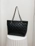 Quilted & Heart Pattern Grommet Eyelet Shoulder Tote Bag