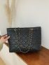 Quilted & Heart Pattern Grommet Eyelet Shoulder Tote Bag