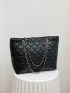 Quilted & Heart Pattern Grommet Eyelet Shoulder Tote Bag