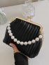 Mini Faux Pearl Decor Kiss Lock Satchel Bag