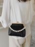 Mini Faux Pearl Decor Kiss Lock Satchel Bag