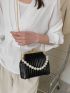 Mini Faux Pearl Decor Kiss Lock Satchel Bag