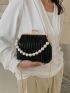 Mini Faux Pearl Decor Kiss Lock Satchel Bag