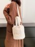 Letter Embroidery Fluffy Bucket Bag