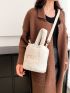 Letter Embroidery Fluffy Bucket Bag