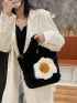 Poached Egg Pattern Fluffy Top Handle Bag