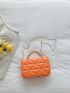 Neon Orange Embossed Detail Flap Square Bag