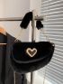 Heart Decor Flap Chain Fluffy Saddle Bag