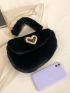 Heart Decor Flap Chain Fluffy Saddle Bag