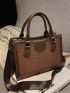 Crocodile Embossed Double Handle Square Bag