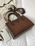 Crocodile Embossed Double Handle Square Bag