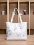 Marble Print Shoulder Tote Bag With Square Bag, Best Work Bag For Women