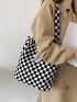 Plaid Pattern Shopper Bag, Clear Bag