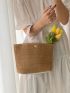 Minimalist Straw Hand Bag, Women's Casual Basket Purse For Outdoor, Simple Shoulder Tote Bag Double Handle Straw Bag