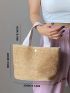 Minimalist Straw Hand Bag, Women's Casual Basket Purse For Outdoor, Simple Shoulder Tote Bag Double Handle Straw Bag