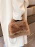 Faux Pearl Beaded Flap Flannelette Satchel Bag