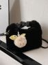 Minimalist Fuzzy Hobo Bag With Pompom Charm